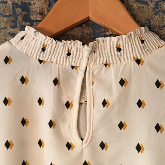 Retro 70s Mock Neck Diamond Print Secretary Blouse - Picture 4 of 16
